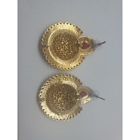 Large statement Earrings Round Enamal Rhinestones Dangle Belly Dance Pierced - Picture 6 of 8